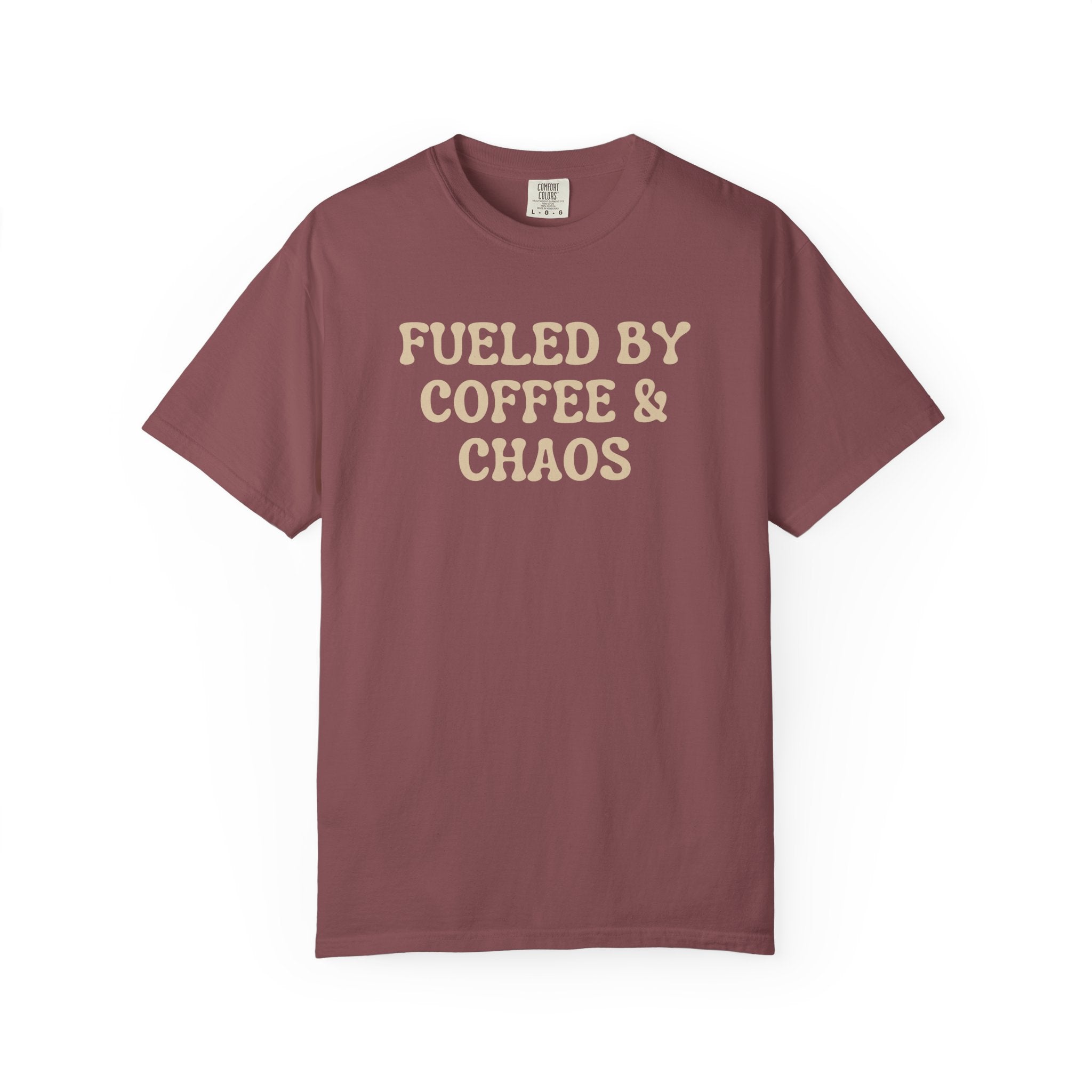 Fueled by Coffee & Chaos T-Shirt — Funny Coffee Lover Tee Nurse RN Tshirts Nurse and Coffee Caffeinated Nurse Gift for Nurse Coffee Lovers