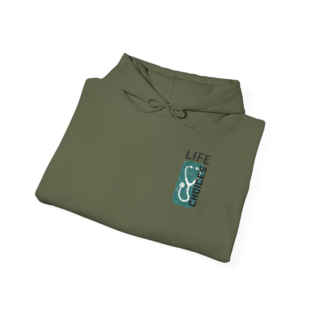 Hoodie — "Life Is Full of Choices" Stethoscope, Coffee & IV Nurse Cozy Pullover