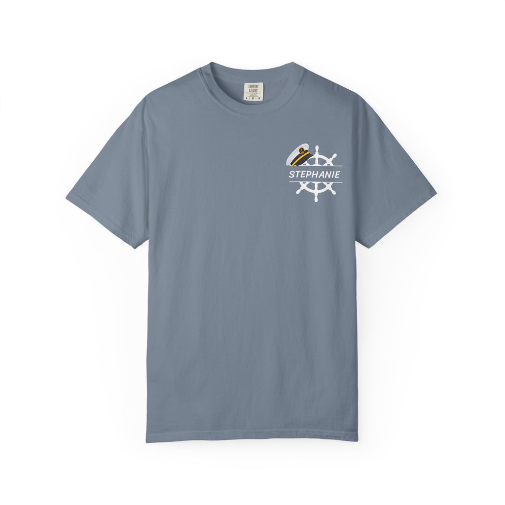 Customize NurseCon At Sea 2026 Cruise Crew T-Shirt — Personalized Name Nurse Nautical Blue Tee