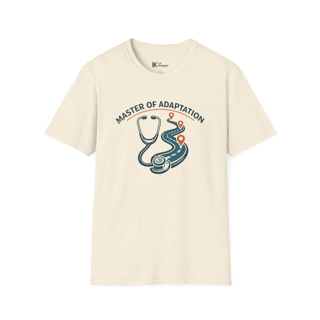 Travel Nurse Master of Adaptation Stethoscope T-Shirt — Nurse & Med Student Gift Travelling Adventure and Healthcare