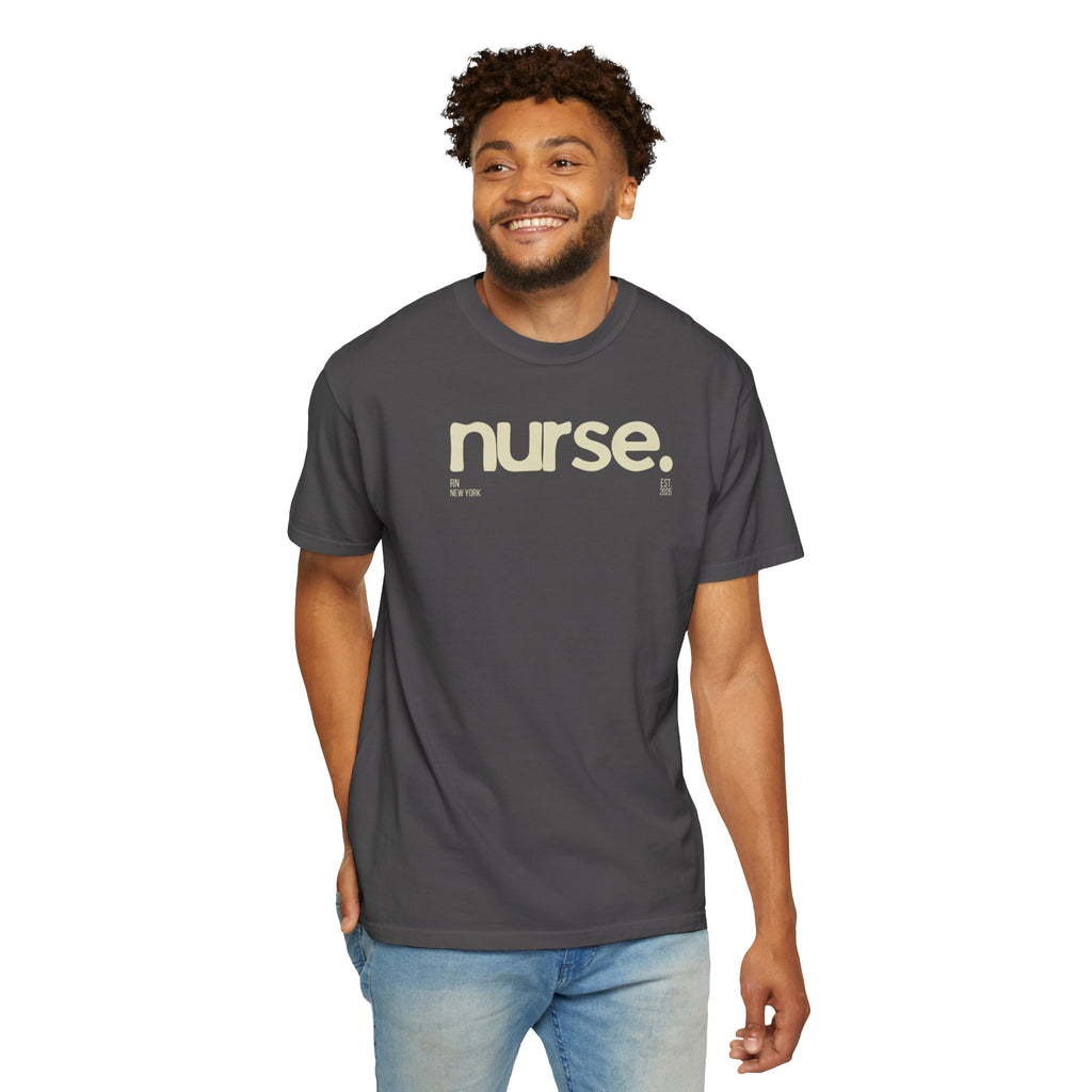 Nurse New York Garment-Dyed T-Shirt — Retro 'nurse.' Graphic Tee for Nurses, Gifts & Workwear