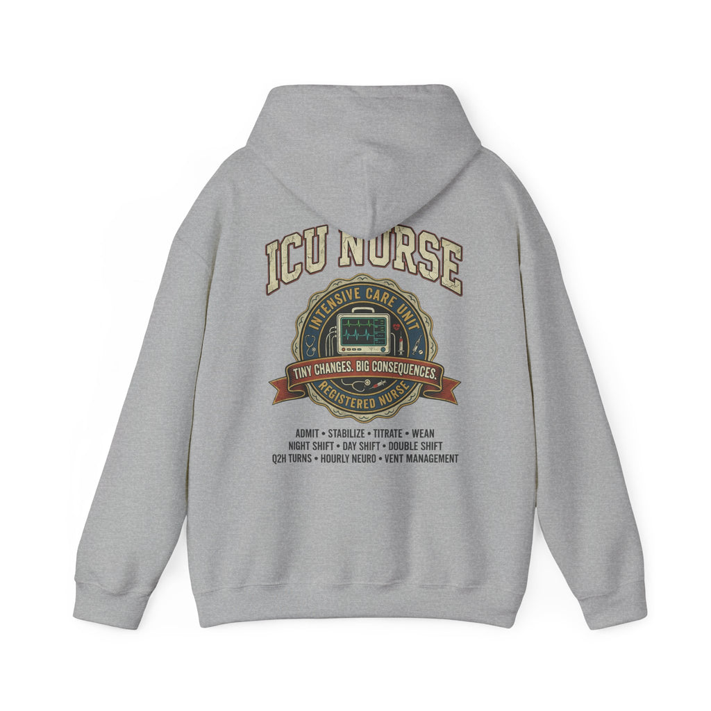 ICU Nurse Hoodie —  Nurse Tour Tee Vibe Vintage Distressed Design -JCU Crew Critical Care Nursing Hooded Sweatshirt
