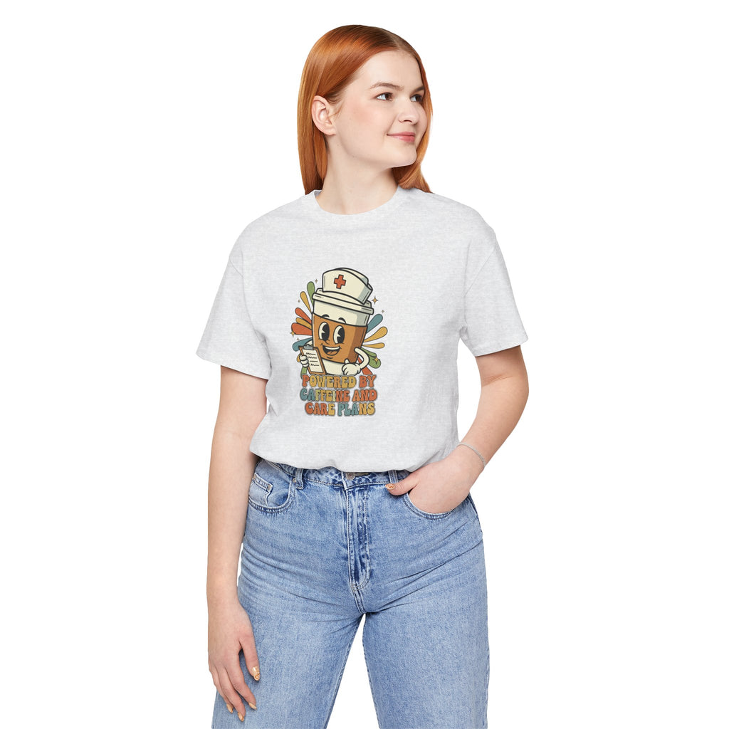 Nurse Coffee Cup Tee — "Fueled by Caffeine and Caring" Retro Nurse Graphic T‑Shirt Nursing Student Tees Student Nurse