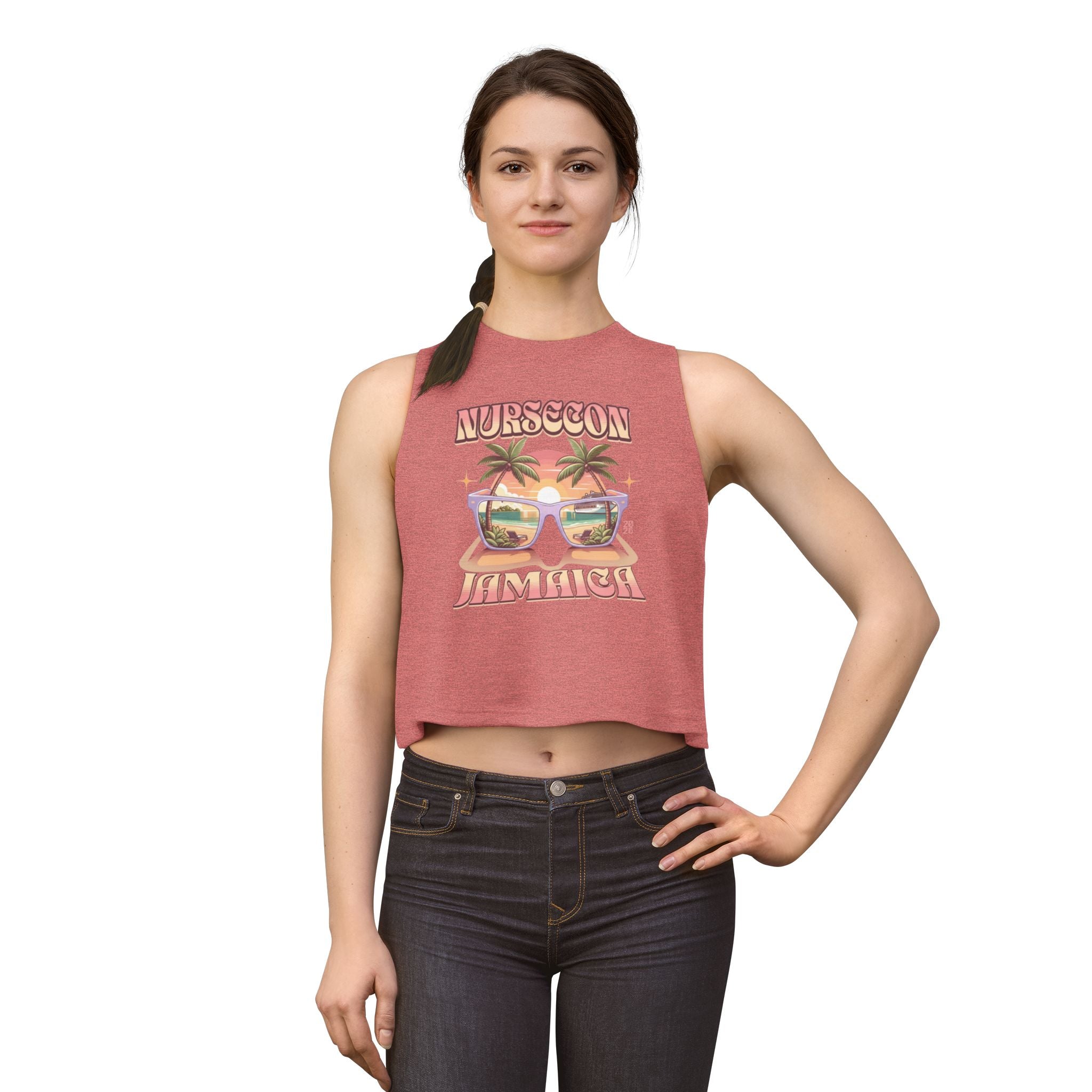 Nurse Conference Cruise Trip Crop Top  Jamaica NurseCon 2026 Tropical Palm & Drink Graphic Nurse T- Shirt