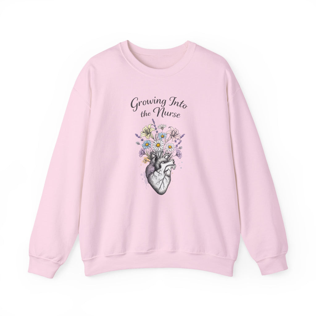 Nurse Graduation Sweatshirt — "Growing Into the Nurse" Floral Anatomical Heart Crewneck Student Nurse