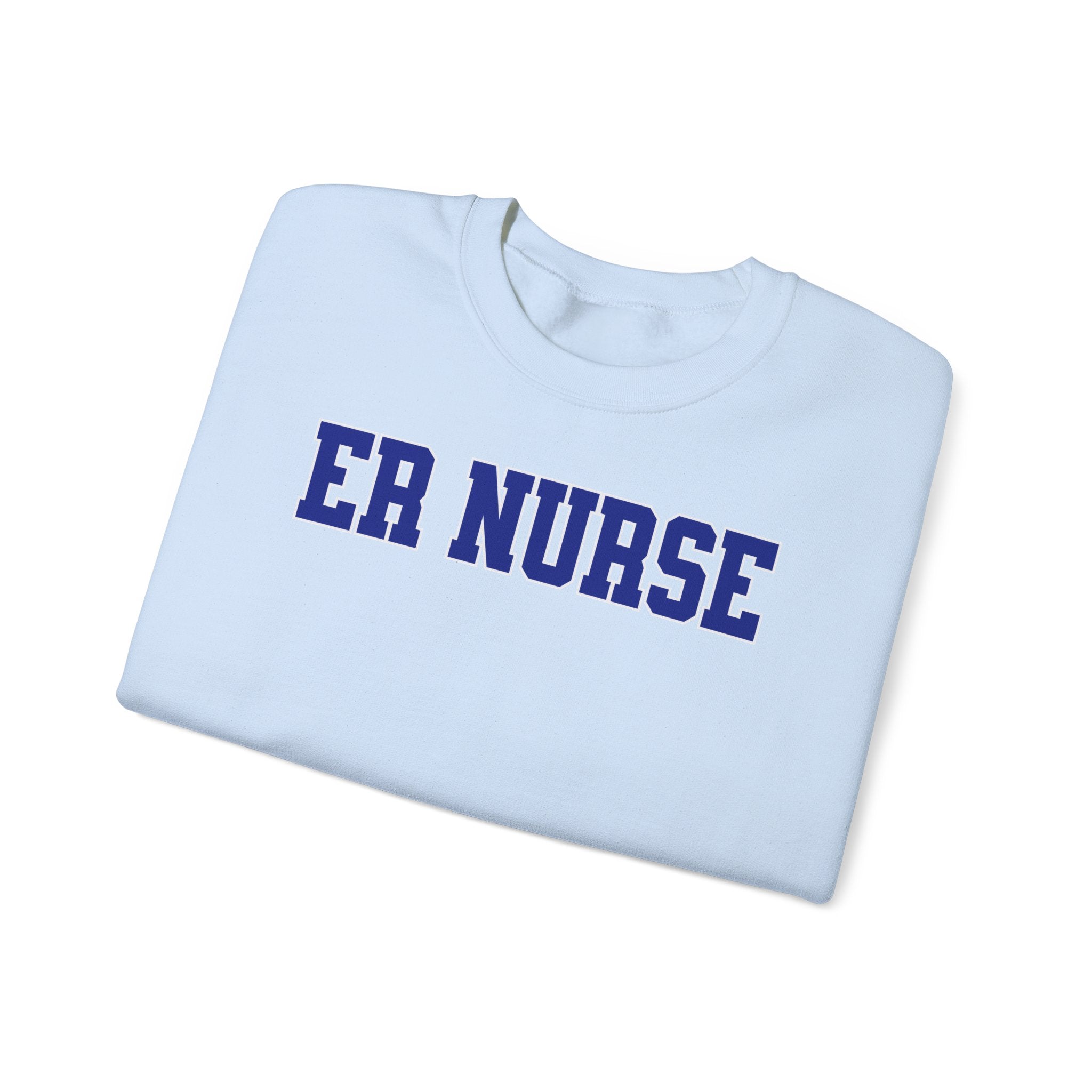ER Nurse Collegiate Crewneck Sweatshirt — Emergency Nurse Blue & White Typography