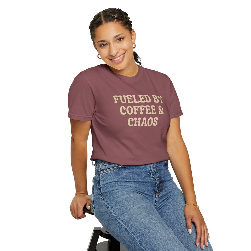 Fueled by Coffee & Chaos T-Shirt — Funny Coffee Lover Tee Nurse RN Tshirts Nurse and Coffee Caffeinated Nurse Gift for Nurse Coffee Lovers