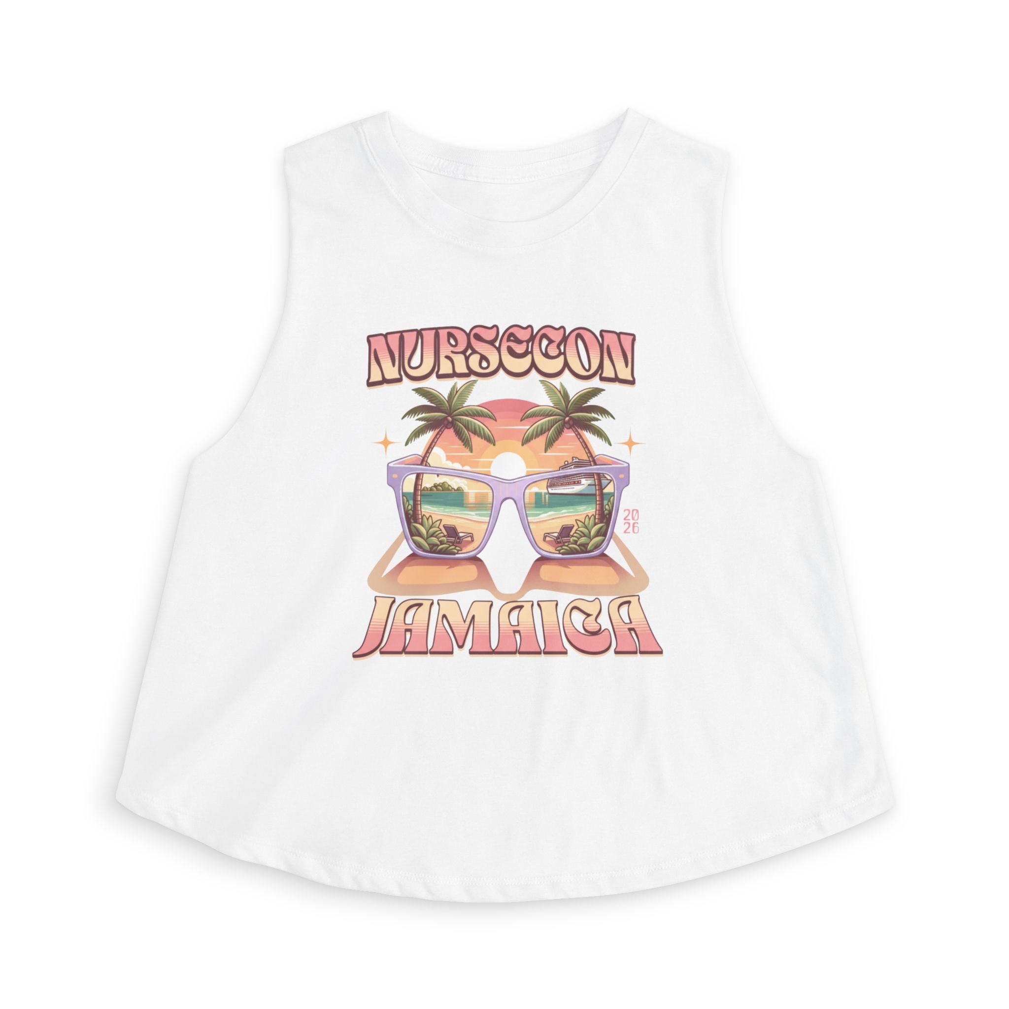 Nurse Conference Cruise Trip Crop Top  Jamaica NurseCon 2026 Tropical Palm & Drink Graphic Nurse T- Shirt