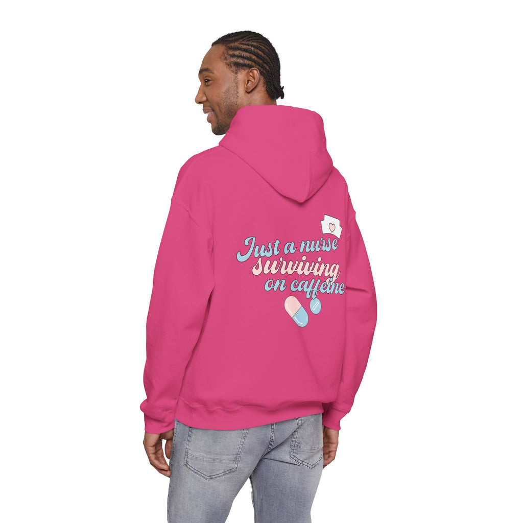Nurse Hoodie — “Just a Nurse Surviving on Caffeine” Cute Medical Sweatshirt