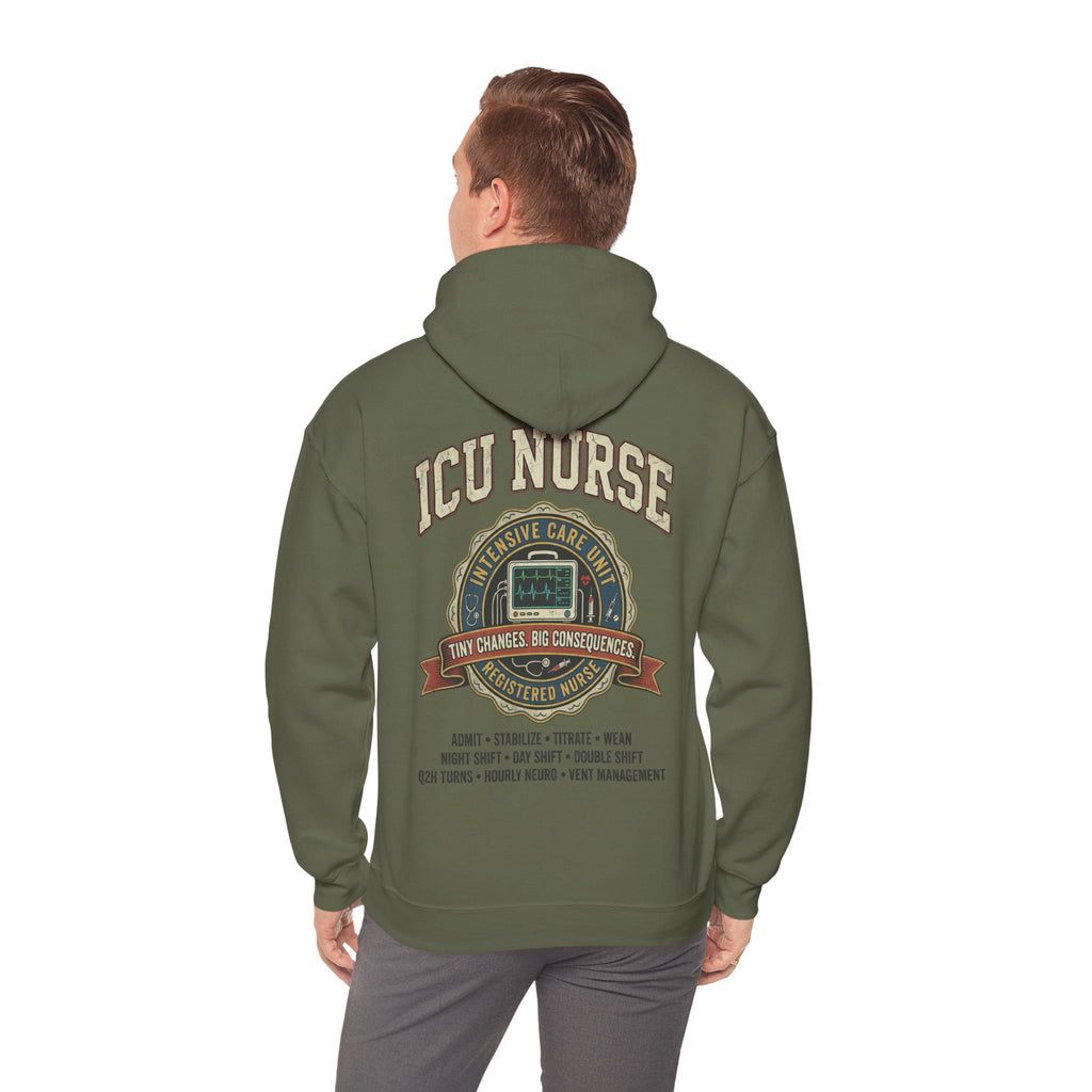 ICU Nurse Hoodie —  Nurse Tour Tee Vibe Vintage Distressed Design -JCU Crew Critical Care Nursing Hooded Sweatshirt
