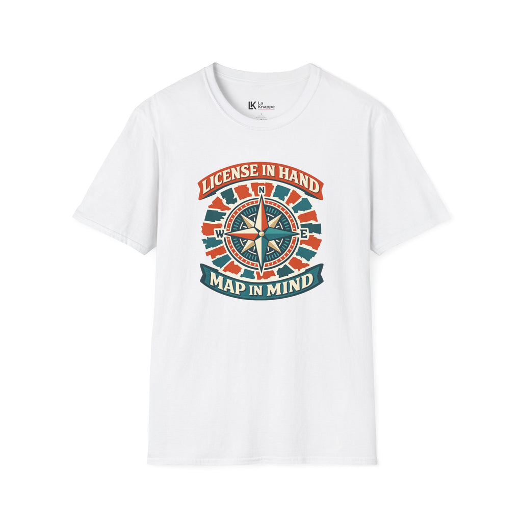 Compass Graphic T-Shirt — "License in Hand, Map in Mind" Adventure Tee for Travel Nurses RN and Adventure Tees