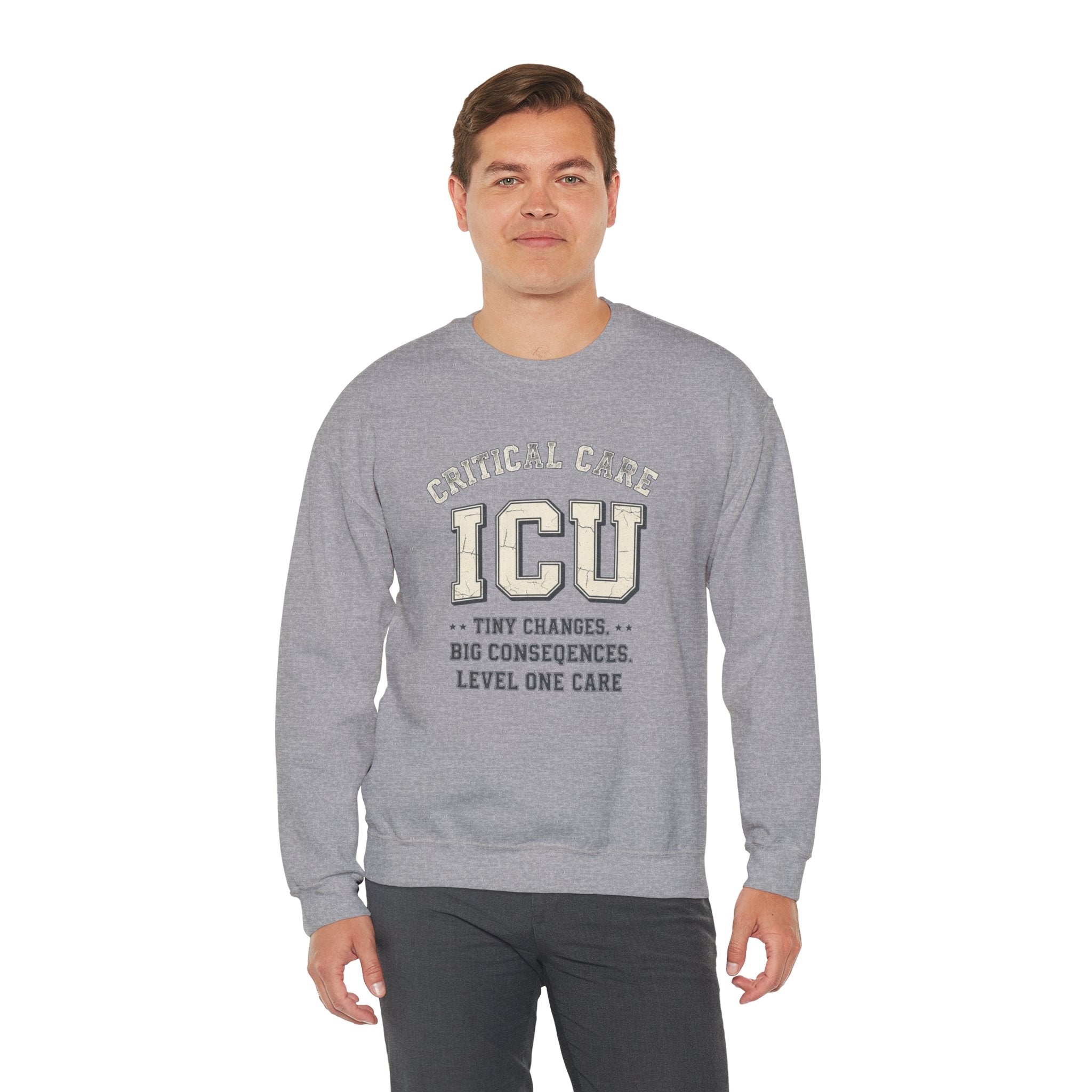 ICU Critical Care Crewneck Sweatshirt — "Tiny Changes, Big Consequences" Nurse/Doctor Gift
