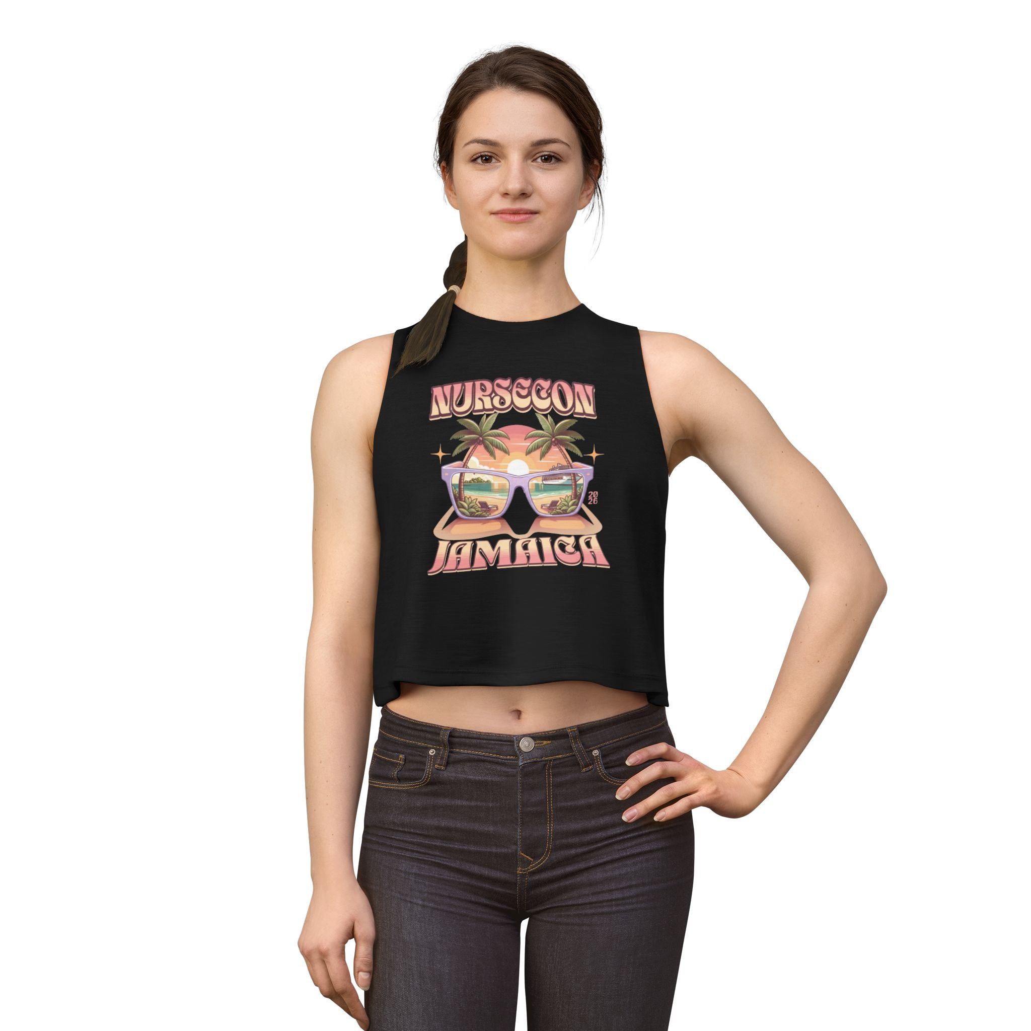 Nurse Conference Cruise Trip Crop Top  Jamaica NurseCon 2026 Tropical Palm & Drink Graphic Nurse T- Shirt