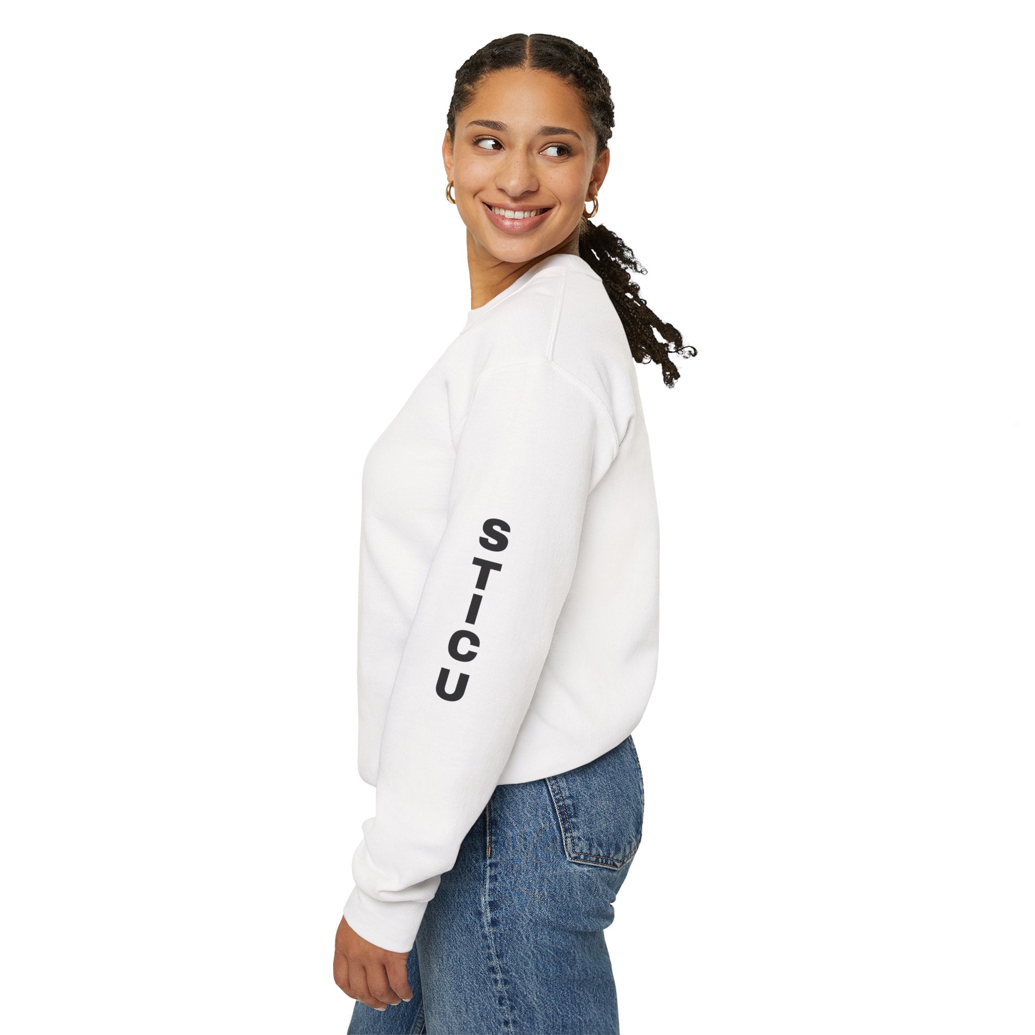 Trauma Nurse Crewneck Sweatshirt — "Calm Under Fire" Medical Badge STICU UC Nurse Graphic Crew