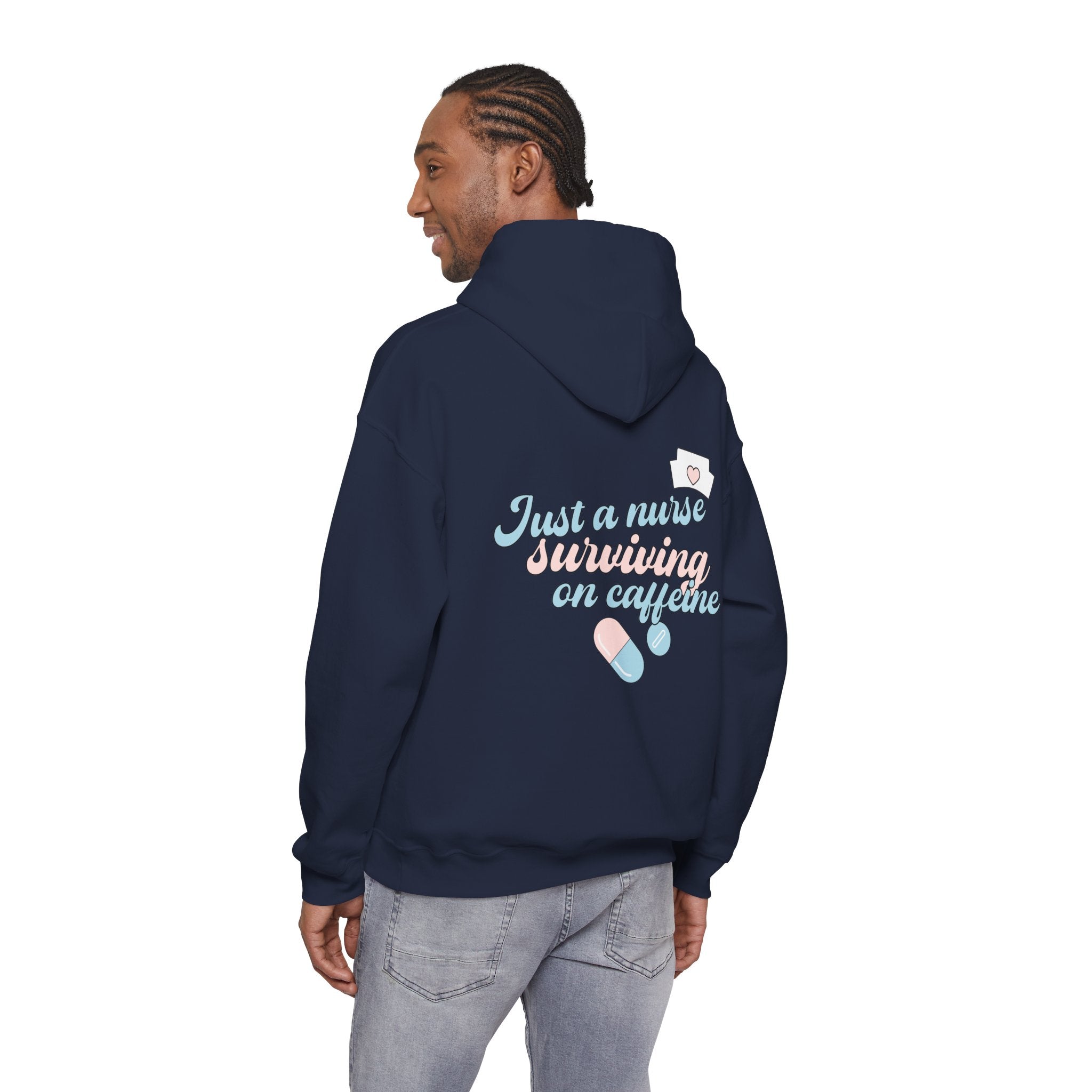 Nurse Hoodie — “Just a Nurse Surviving on Caffeine” Cute Medical Sweatshirt