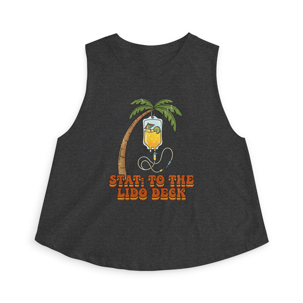 Nurse Conference Cruise Trip Crop Top — "Stat: to The Lido Deck" Tropical Palm & Drink Graphic Nurse T- Shirt