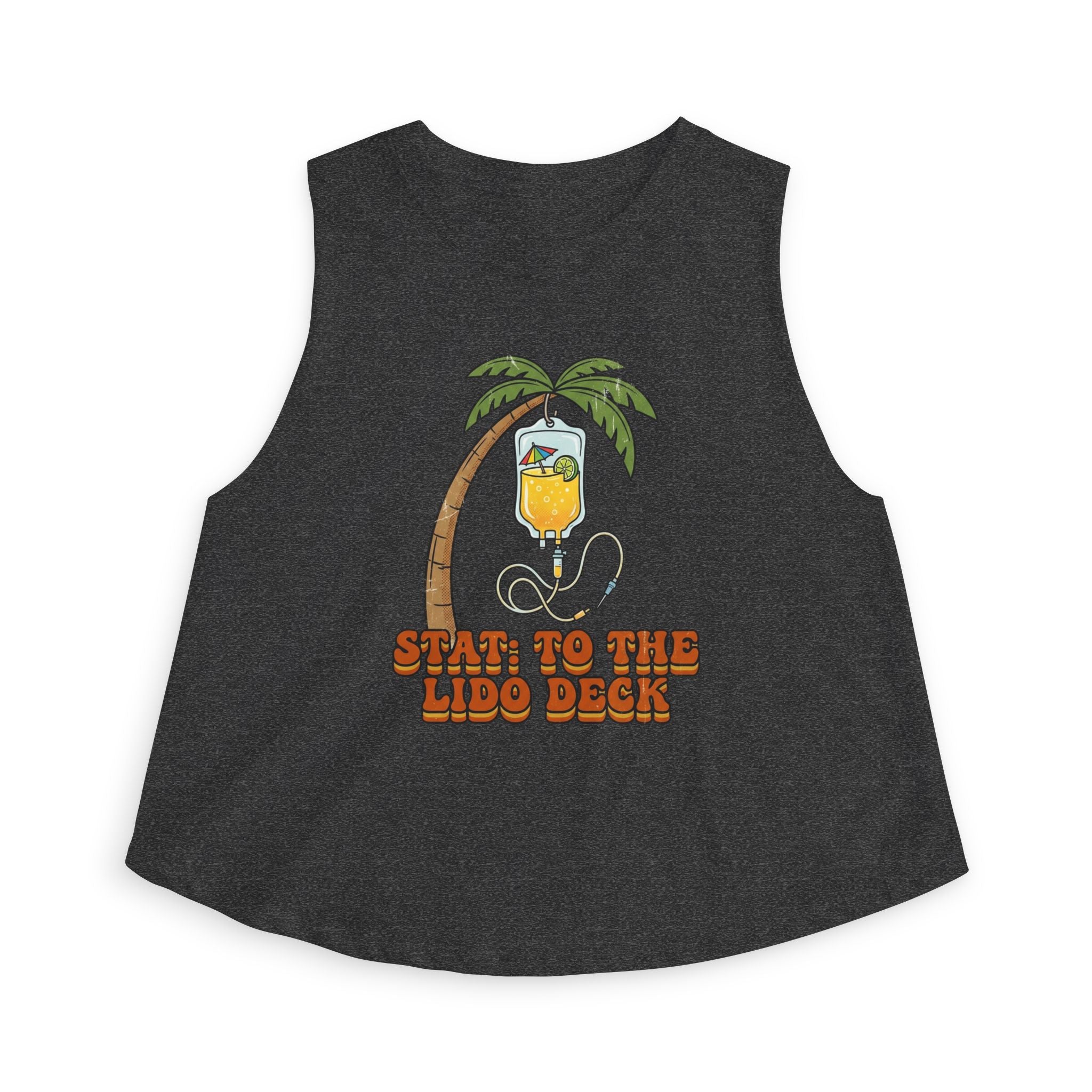 Nurse Conference Cruise Trip Crop Top — "Stat: to The Lido Deck" Tropical Palm & Drink Graphic Nurse T- Shirt