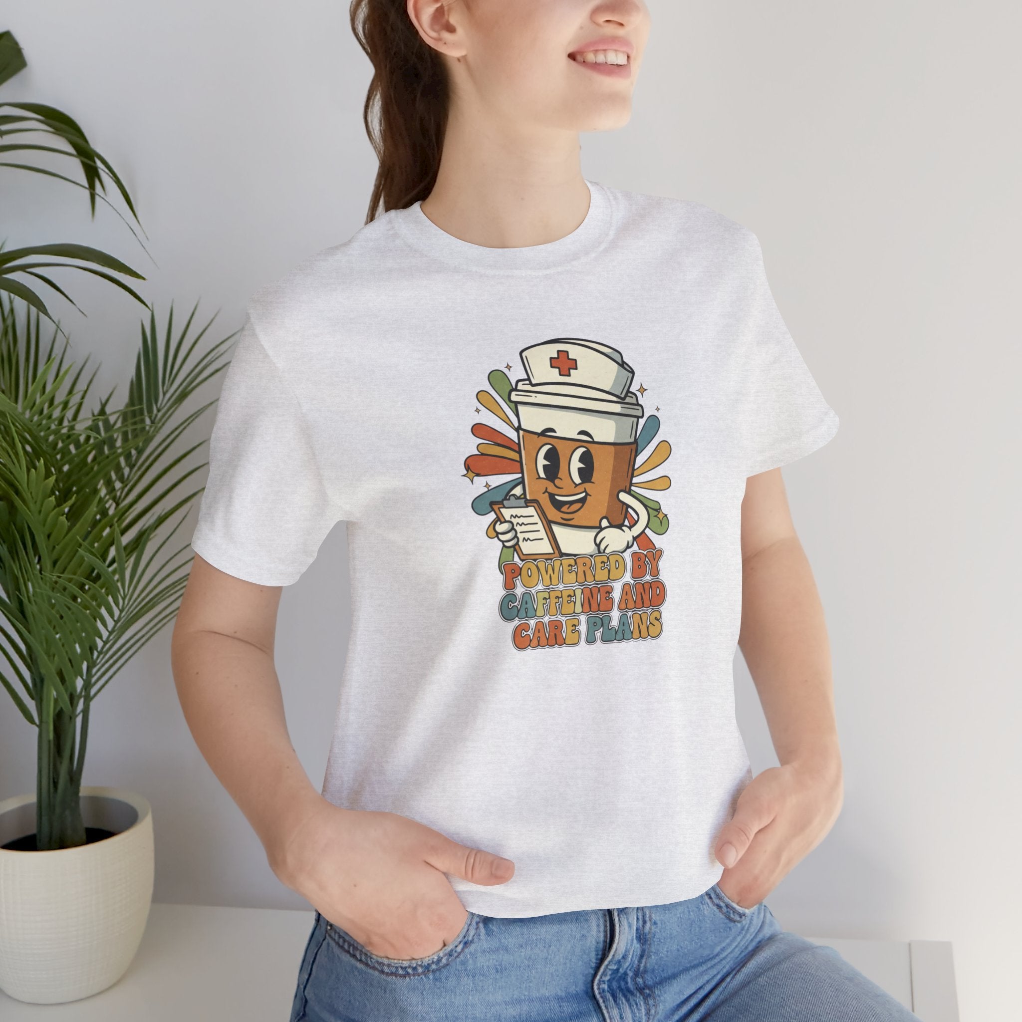 Nurse Coffee Cup Tee — "Fueled by Caffeine and Caring" Retro Nurse Graphic T‑Shirt Nursing Student Tees Student Nurse
