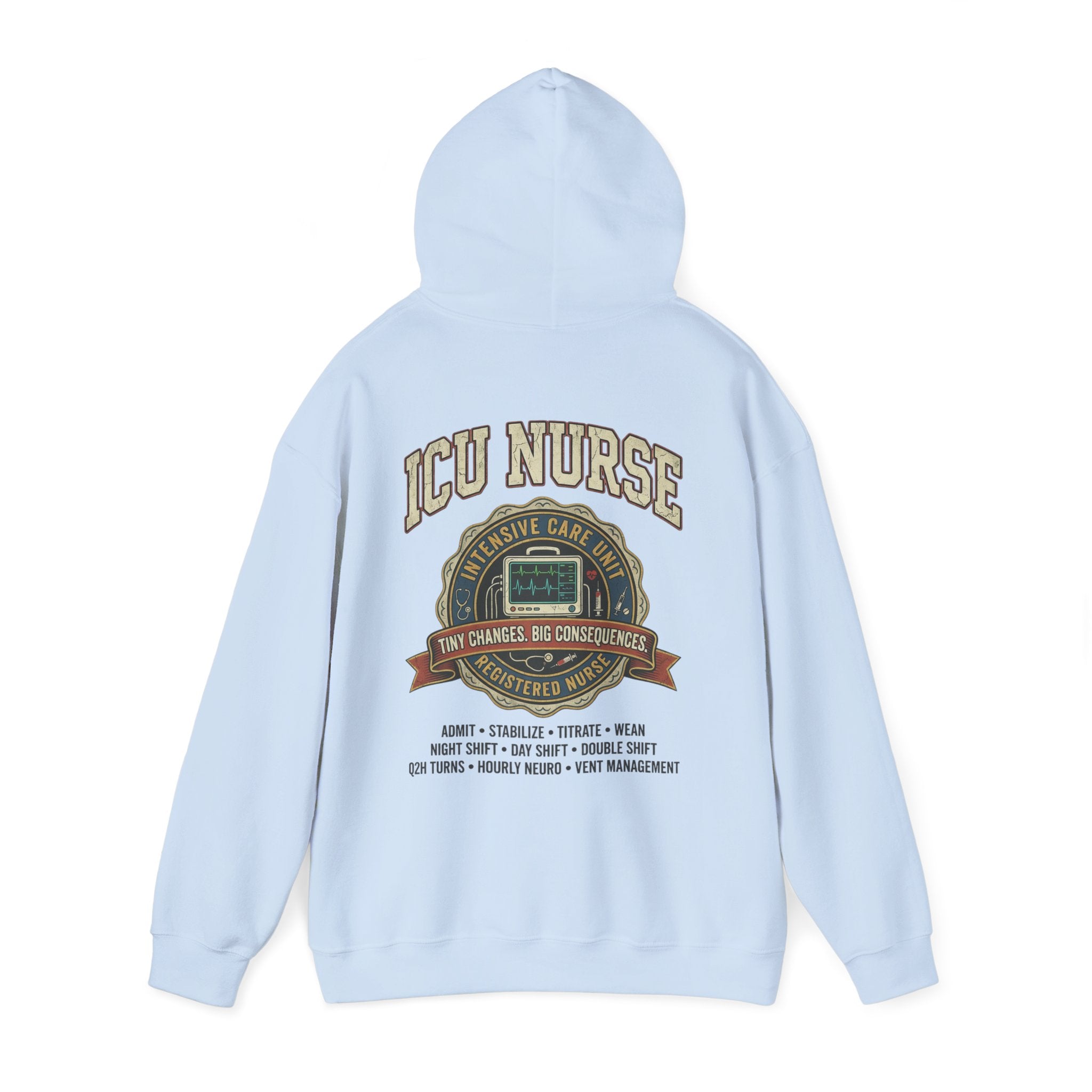 ICU Nurse Hoodie —  Nurse Tour Tee Vibe Vintage Distressed Design -JCU Crew Critical Care Nursing Hooded Sweatshirt
