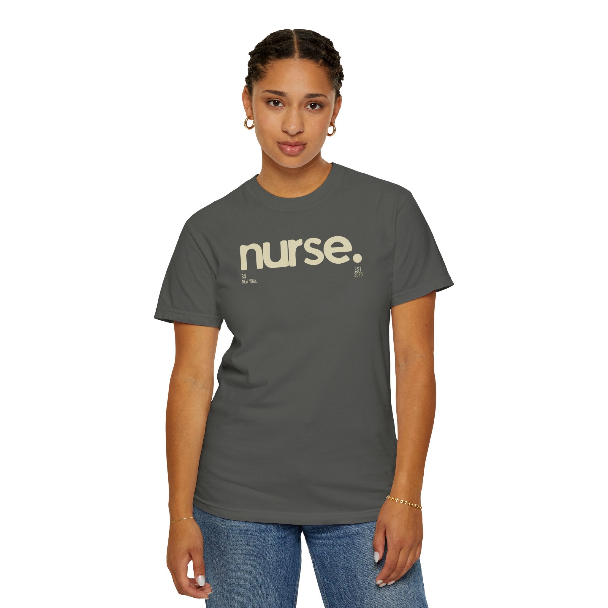 Nurse New York Garment-Dyed T-Shirt — Retro 'nurse.' Graphic Tee for Nurses, Gifts & Workwear