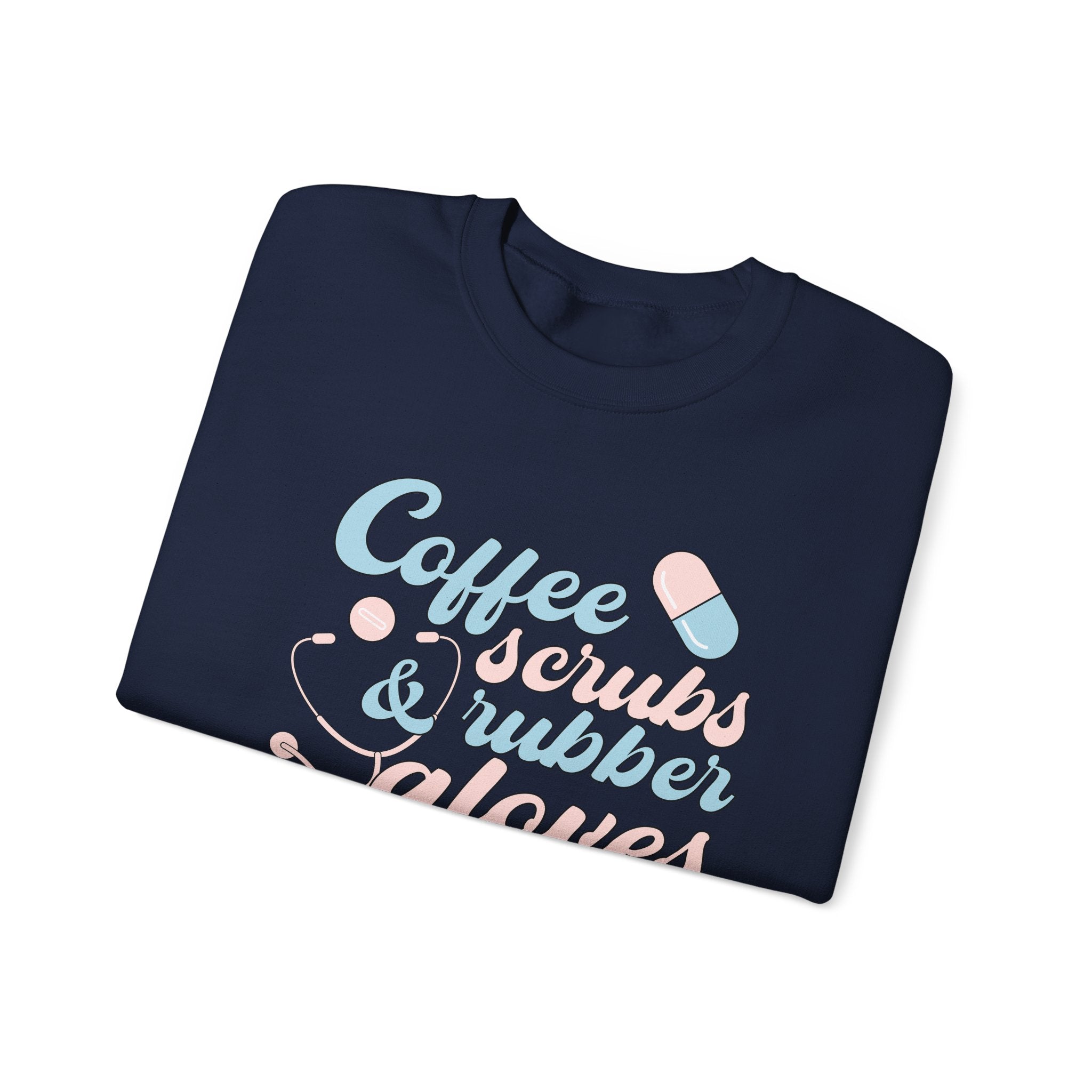 Nurse Life Sweatshirt — "Coffee, Scrubs & Rubber Gloves" Pastel Medical Crewneck