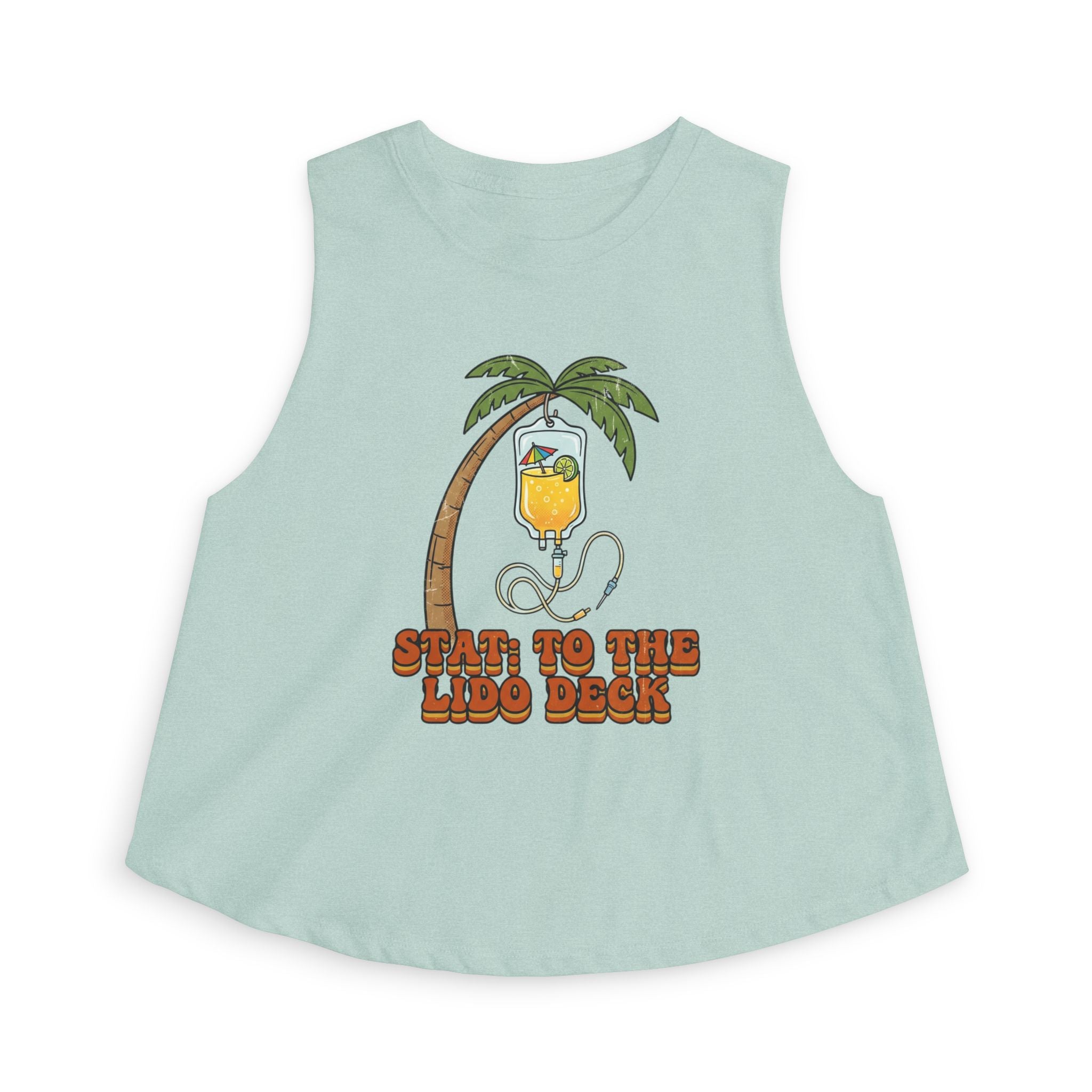 Nurse Conference Cruise Trip Crop Top — "Stat: to The Lido Deck" Tropical Palm & Drink Graphic Nurse T- Shirt