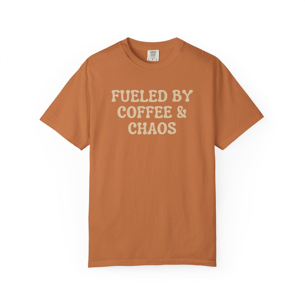 Fueled by Coffee & Chaos T-Shirt — Funny Coffee Lover Tee Nurse RN Tshirts Nurse and Coffee Caffeinated Nurse Gift for Nurse Coffee Lovers