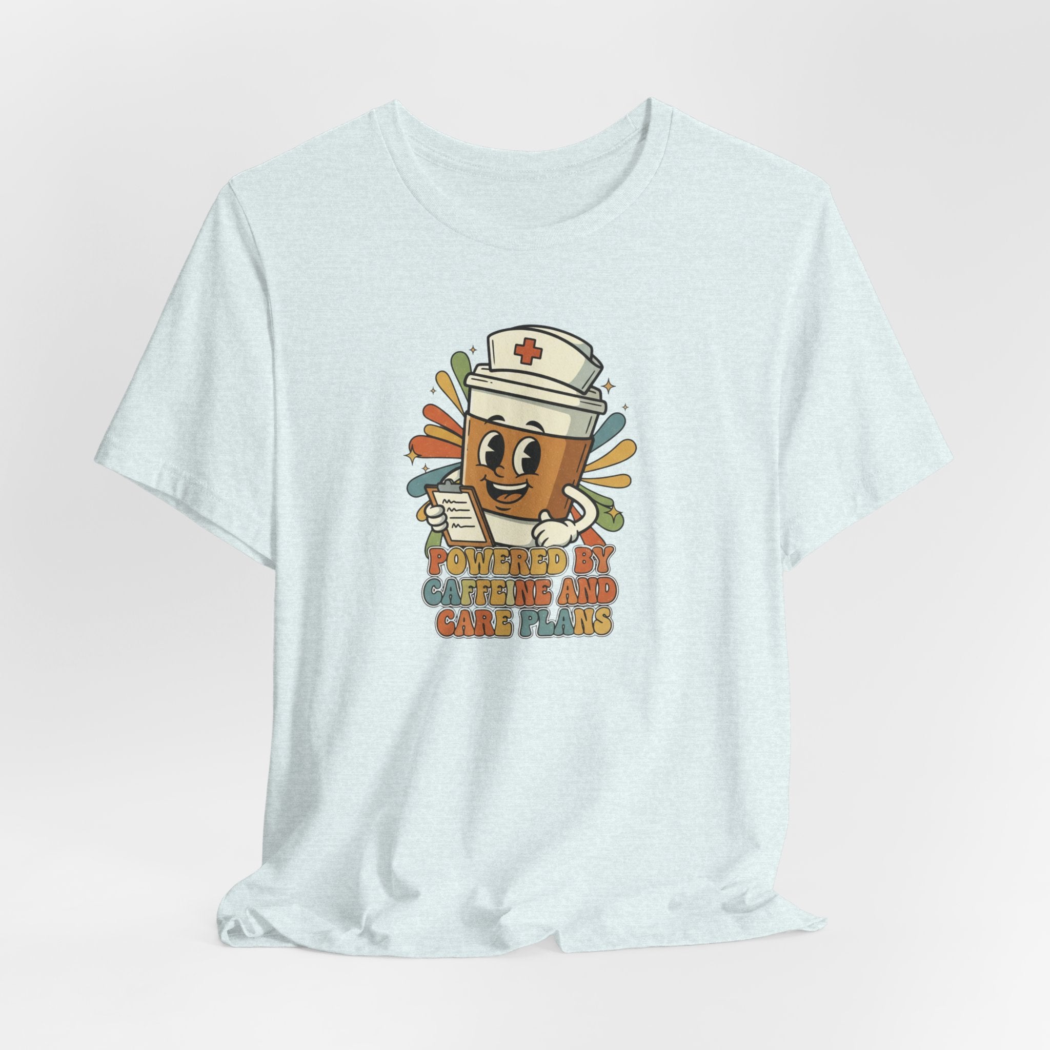 Nurse Coffee Cup Tee — "Fueled by Caffeine and Caring" Retro Nurse Graphic T‑Shirt Nursing Student Tees Student Nurse