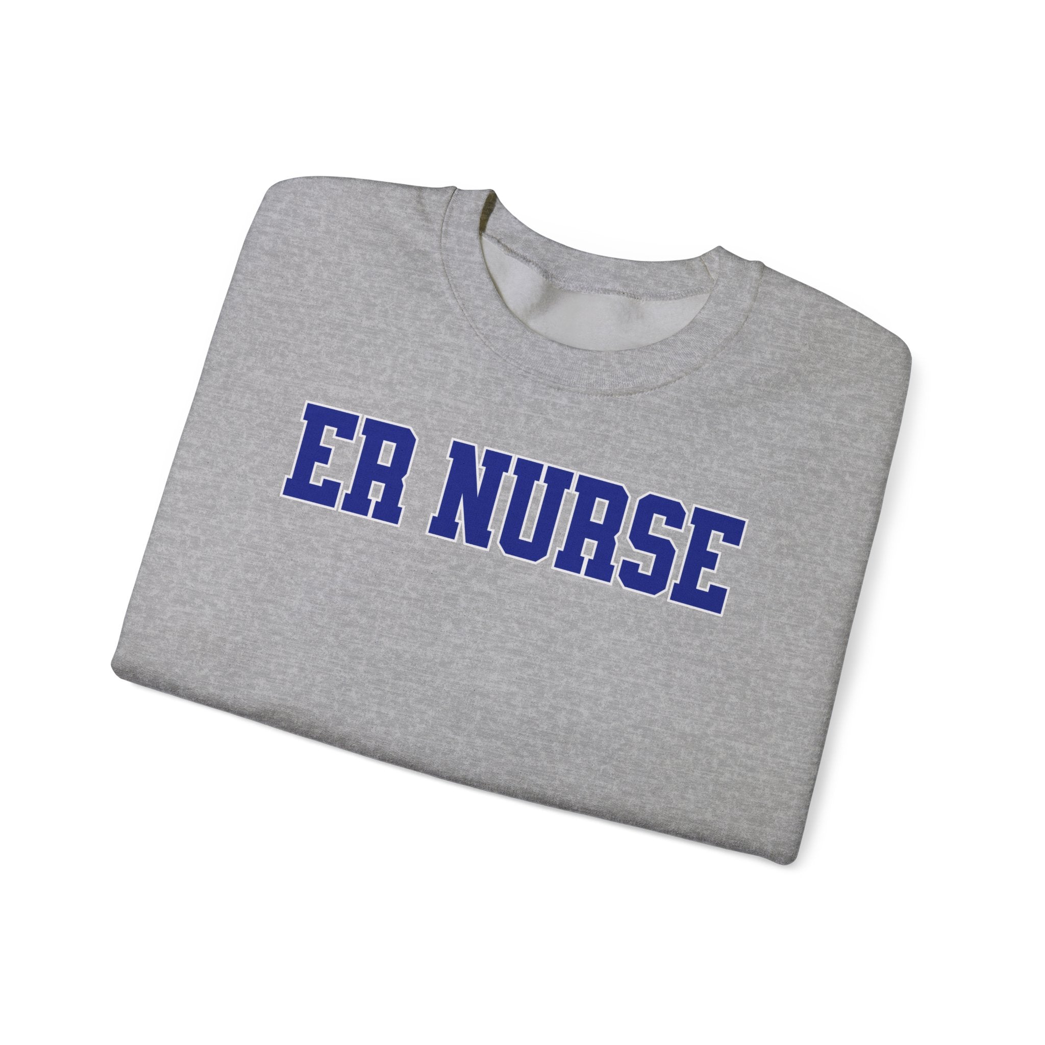 ER Nurse Collegiate Crewneck Sweatshirt — Emergency Nurse Blue & White Typography