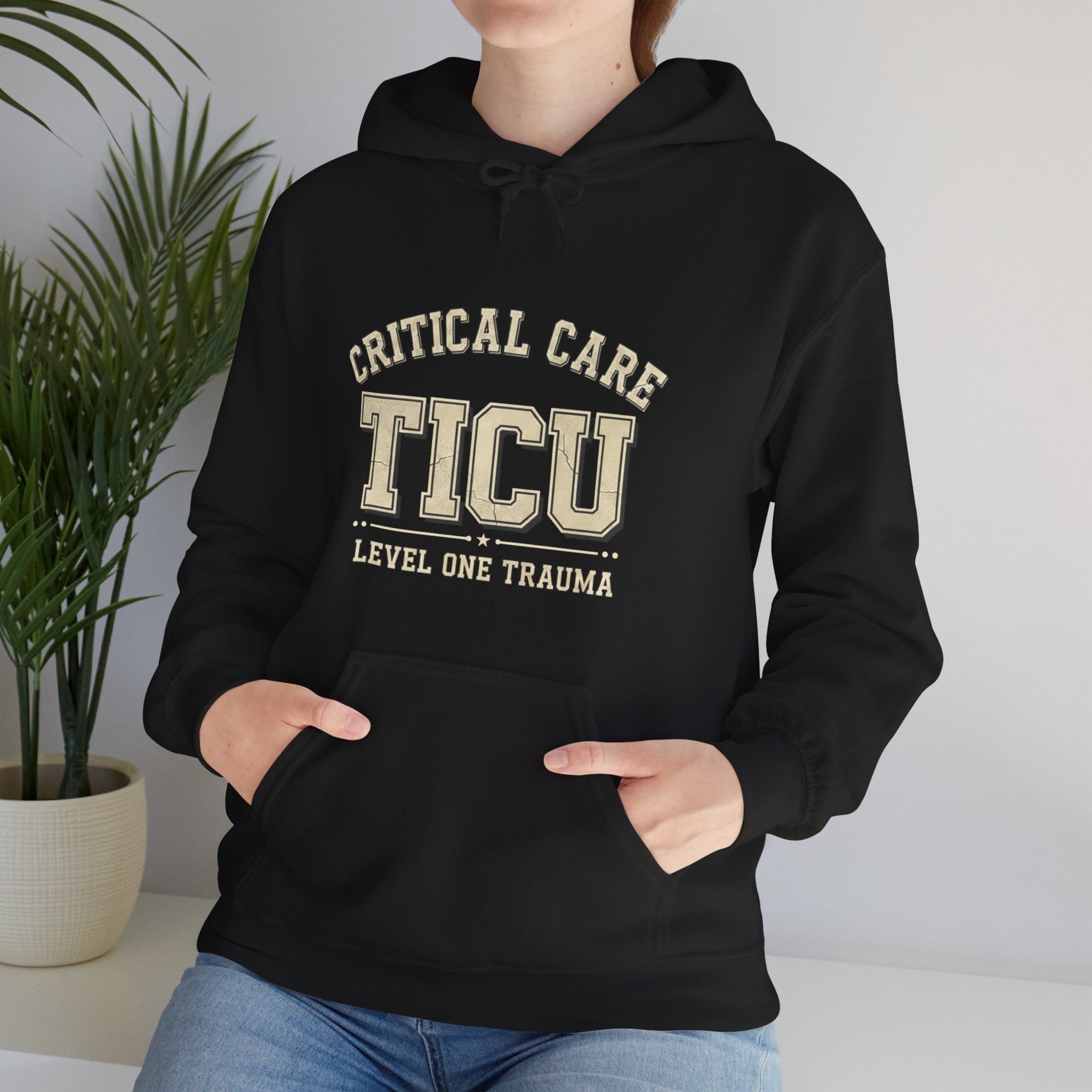 TICU Critical Care Hoodie - Level One Trauma Sweatshirt for Nurses & ICU Staff