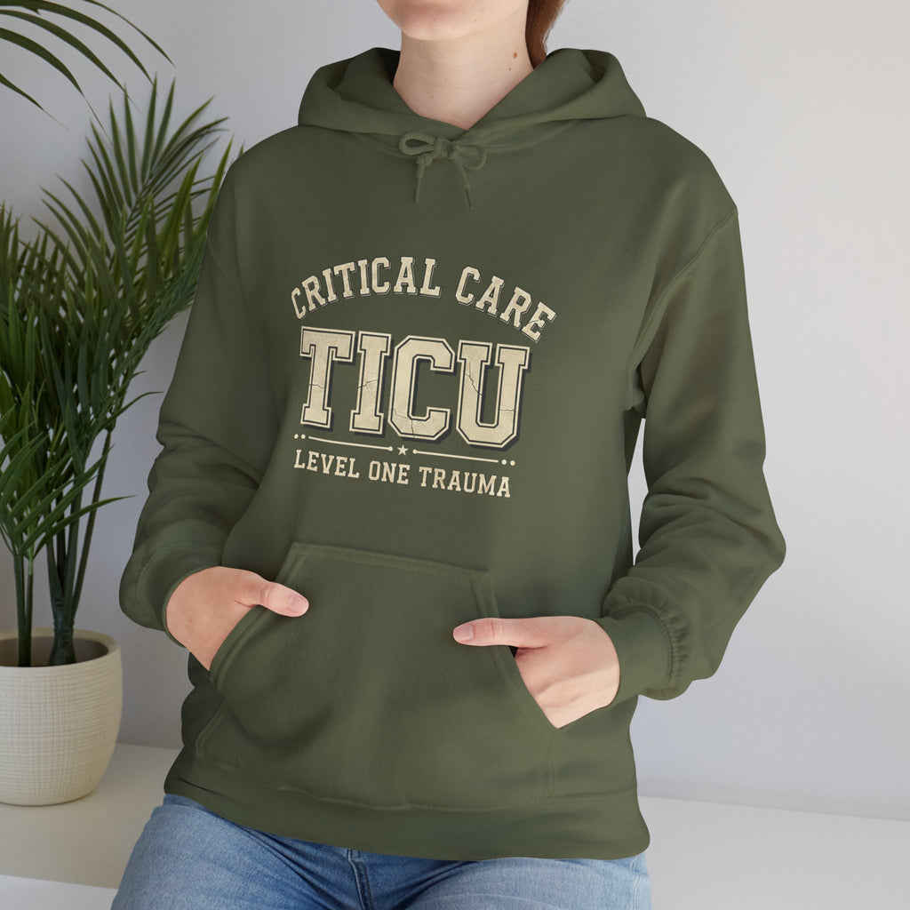 TICU Critical Care Hoodie - Level One Trauma Sweatshirt for Nurses & ICU Staff