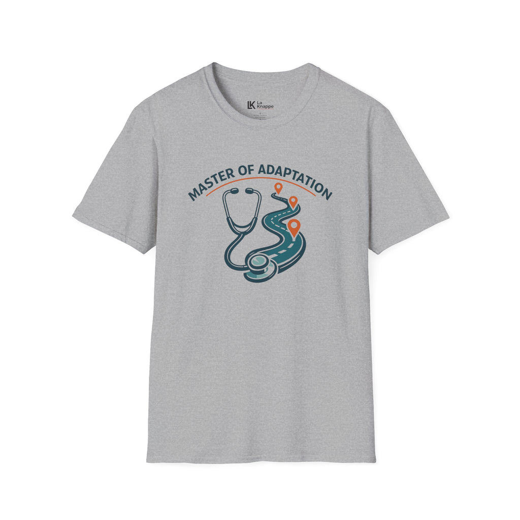 Travel Nurse Master of Adaptation Stethoscope T-Shirt — Nurse & Med Student Gift Travelling Adventure and Healthcare