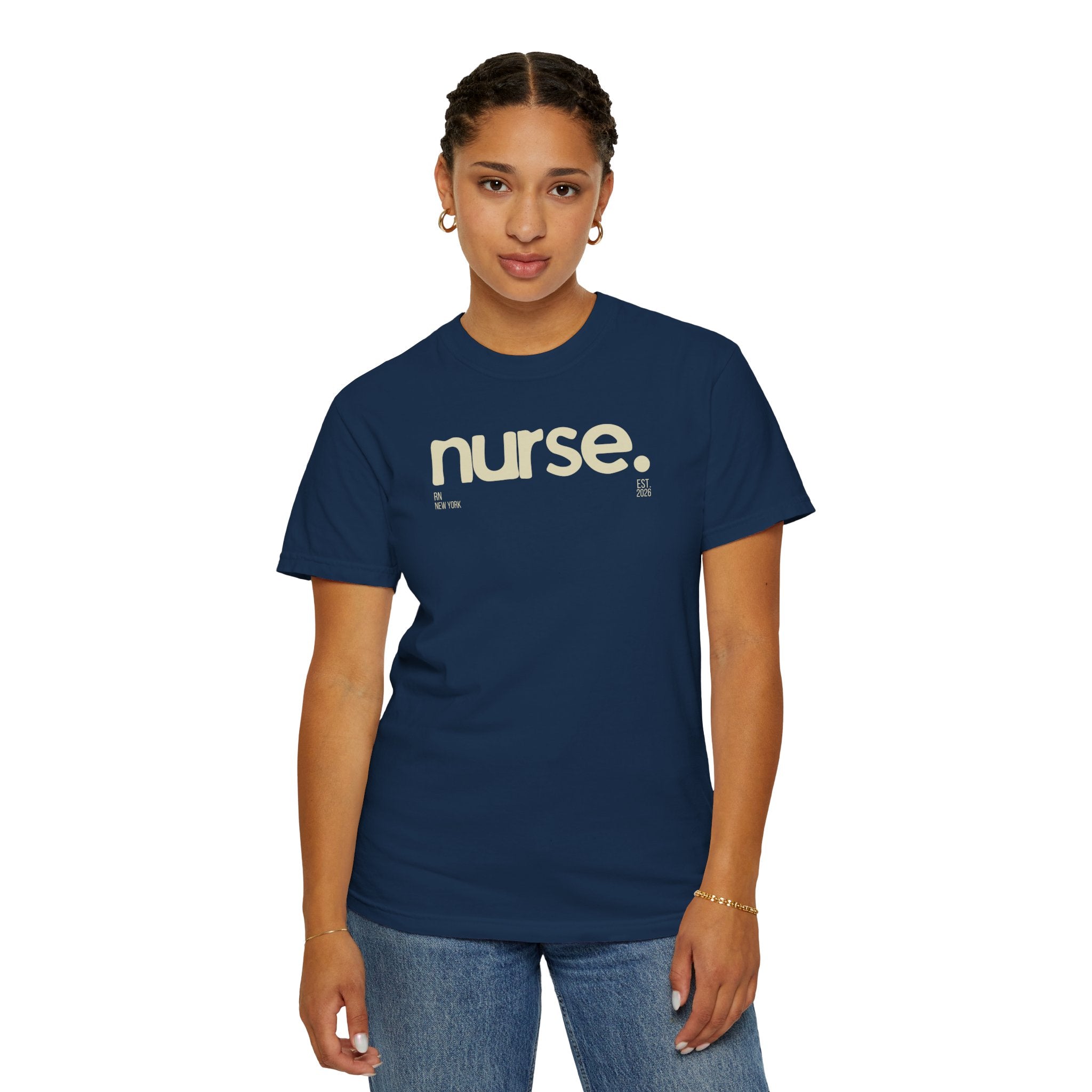 Nurse New York Garment-Dyed T-Shirt — Retro 'nurse.' Graphic Tee for Nurses, Gifts & Workwear