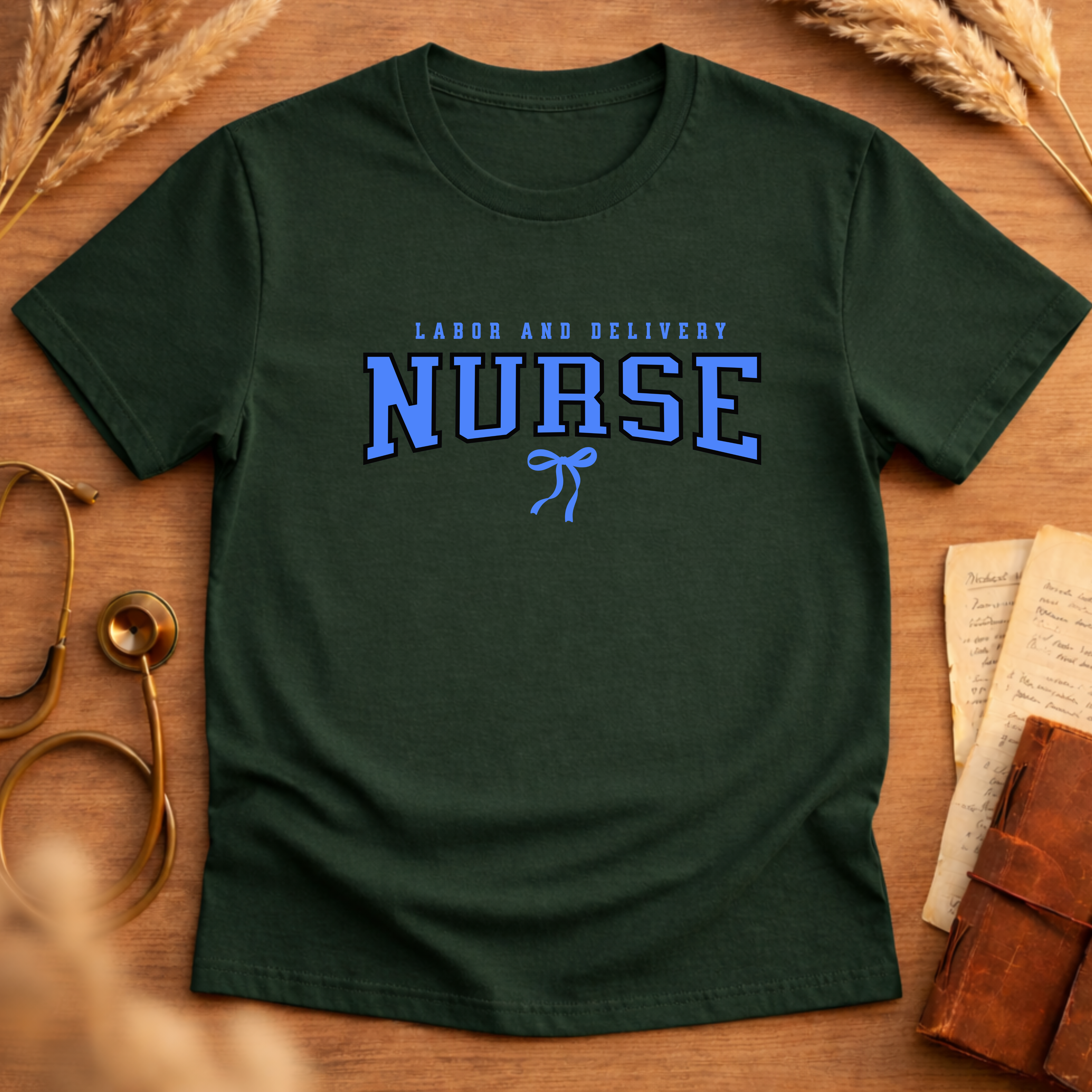 Labor and Delivery Blue Bow Graphic Tee Adult Softstyle T-Shirt