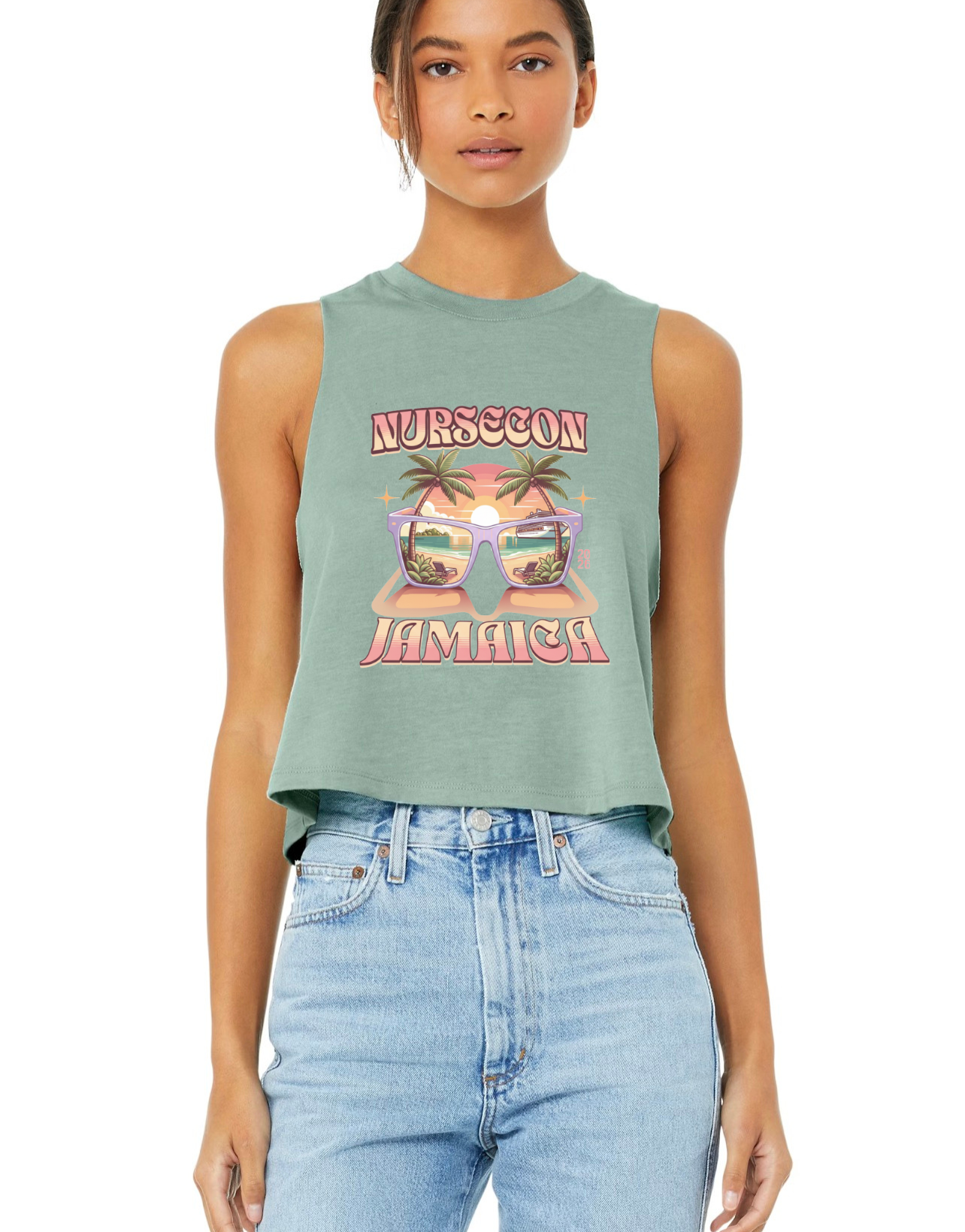 Nurse Conference Cruise Trip Crop Top  Jamaica NurseCon 2026 Tropical Palm & Drink Graphic Nurse T- Shirt