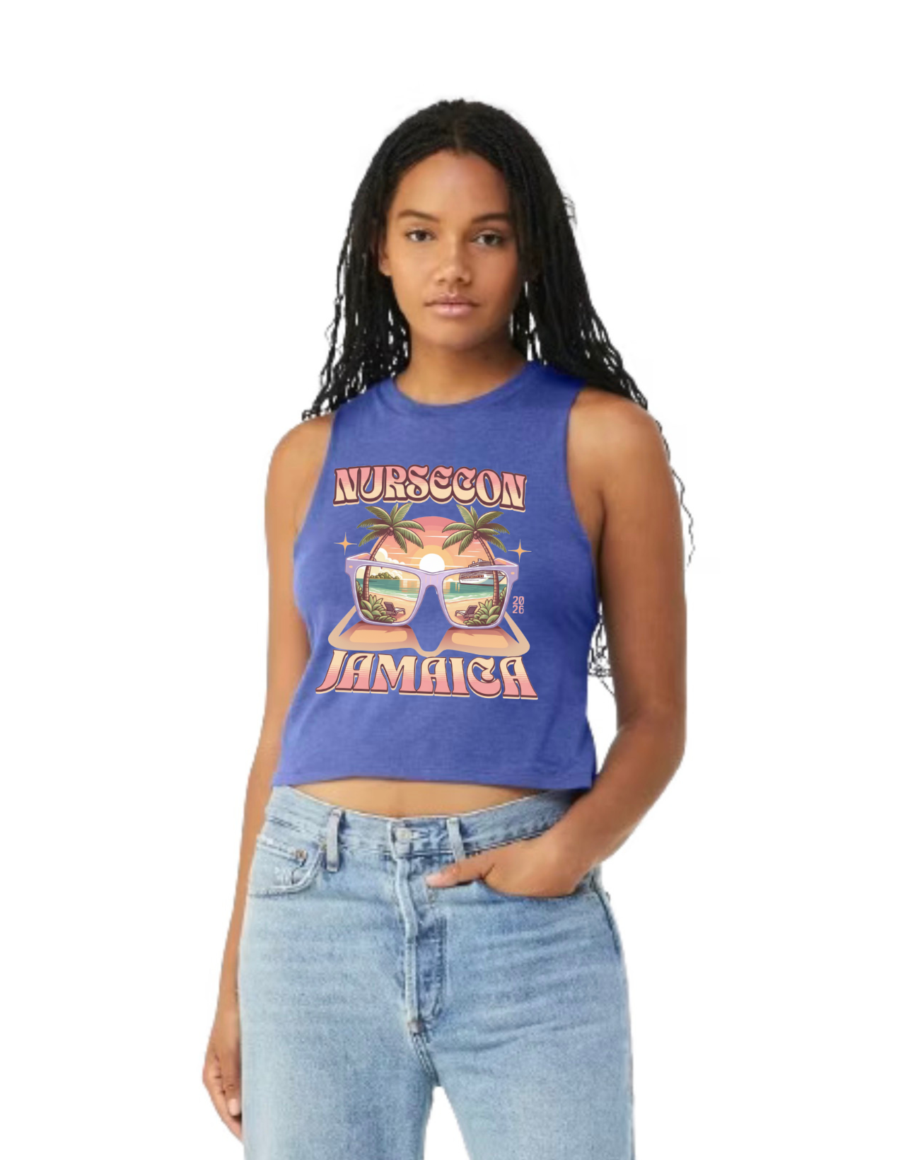 Nurse Conference Cruise Trip Crop Top  Jamaica NurseCon 2026 Tropical Palm & Drink Graphic Nurse T- Shirt