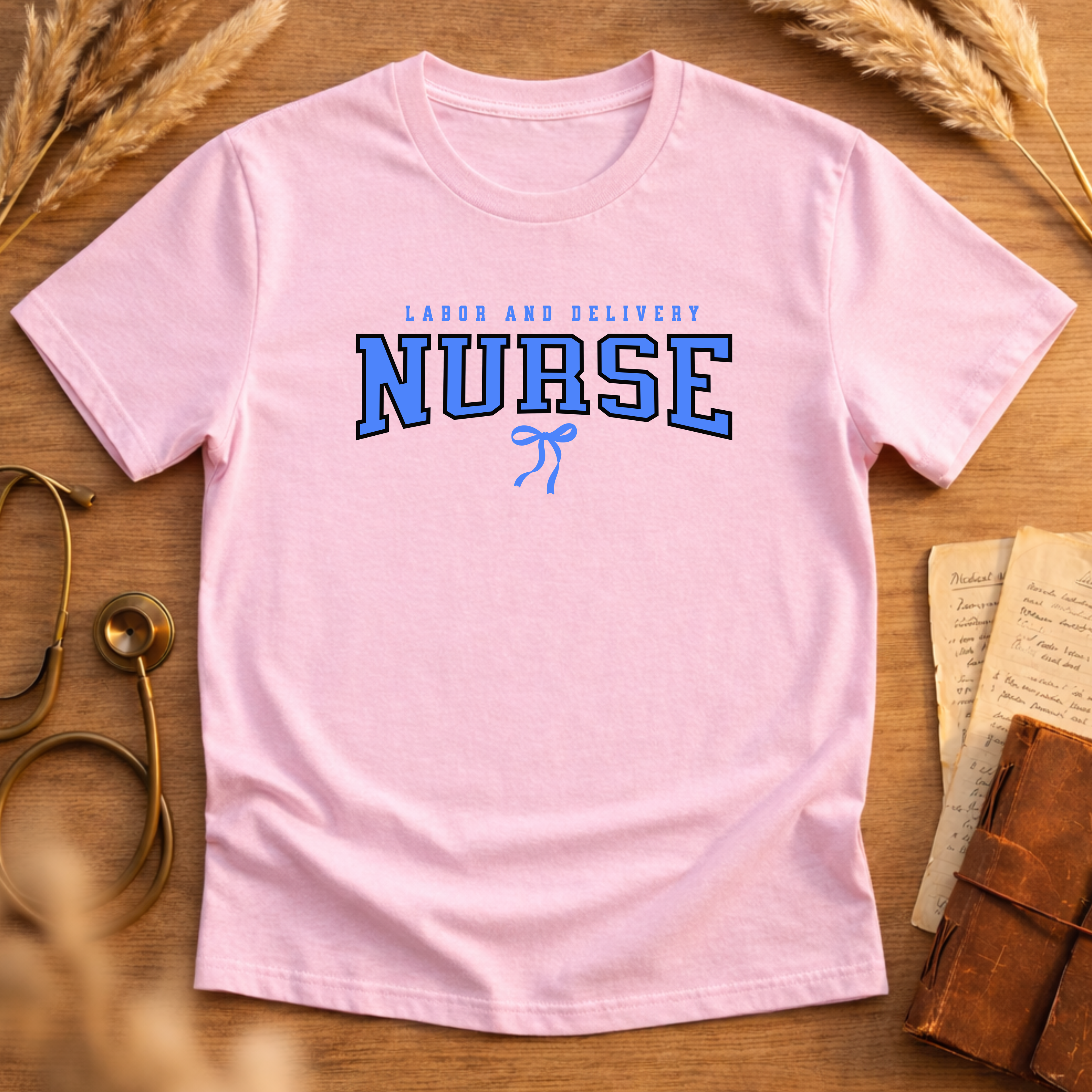 Labor and Delivery Blue Bow Graphic Tee Adult Softstyle T-Shirt