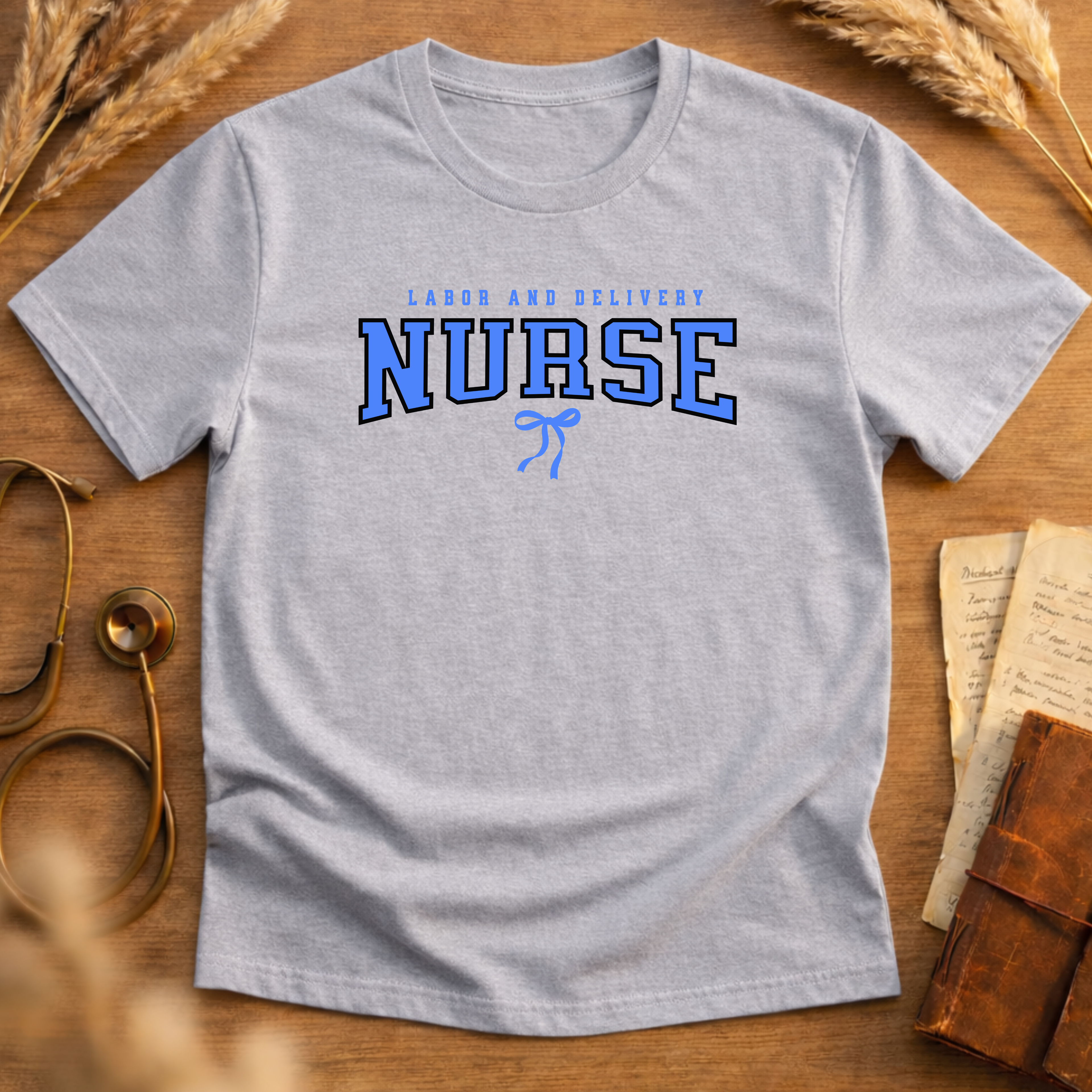 Labor and Delivery Blue Bow Graphic Tee Adult Softstyle T-Shirt